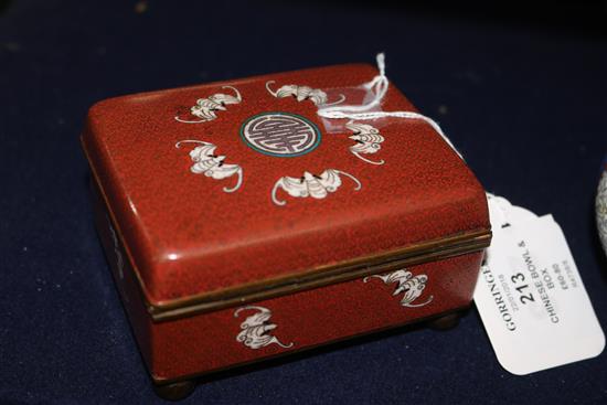 A Chinese cloisonne enamel bowl and a similar box
